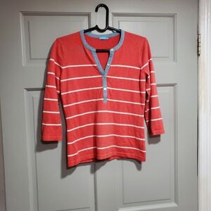 J. McLaughlin Striped Henley Top Women's Size Small Red 3/4 Sleeves Casual Tee